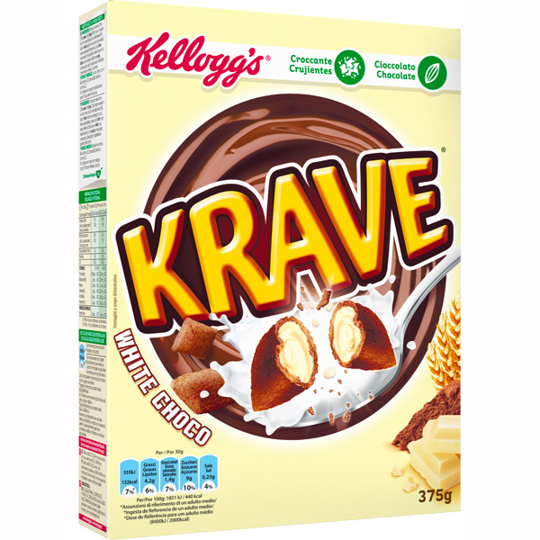 KELLOGG'S KRAVE cereales de desayuno rellenos de chocolate blanco