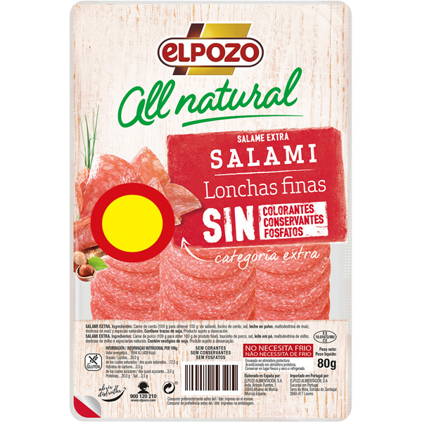 ELPOZO All Natural salami extra extra en lonchas finas sin gluten